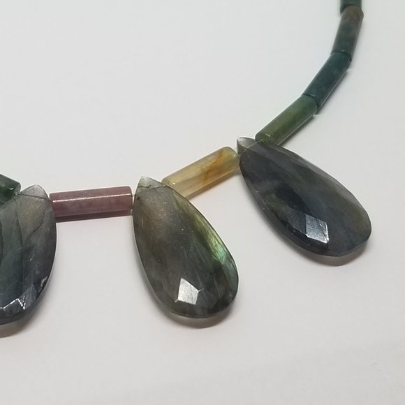 Labradorite Necklace With Indian Agate Tube Beads - Picture 5 of 6